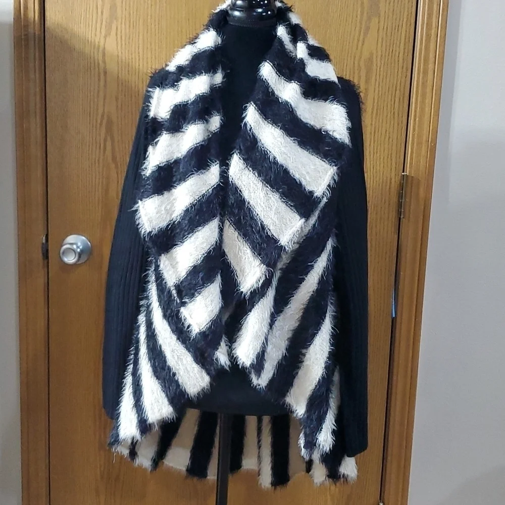 Milano wool blend eyelash fringe open front waterfall cardigan SHARP